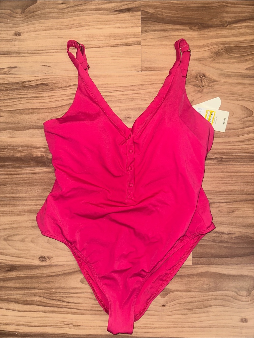 Andie Hot Pink One-Piece Swimsuit with Button Front